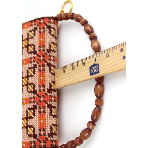 HANDMADE EMBROIDERED MULTICOLOR TAPESTRY WOOD HANDLE FLAP POCKETBOOK HANDBAG - Picture 14 of 14